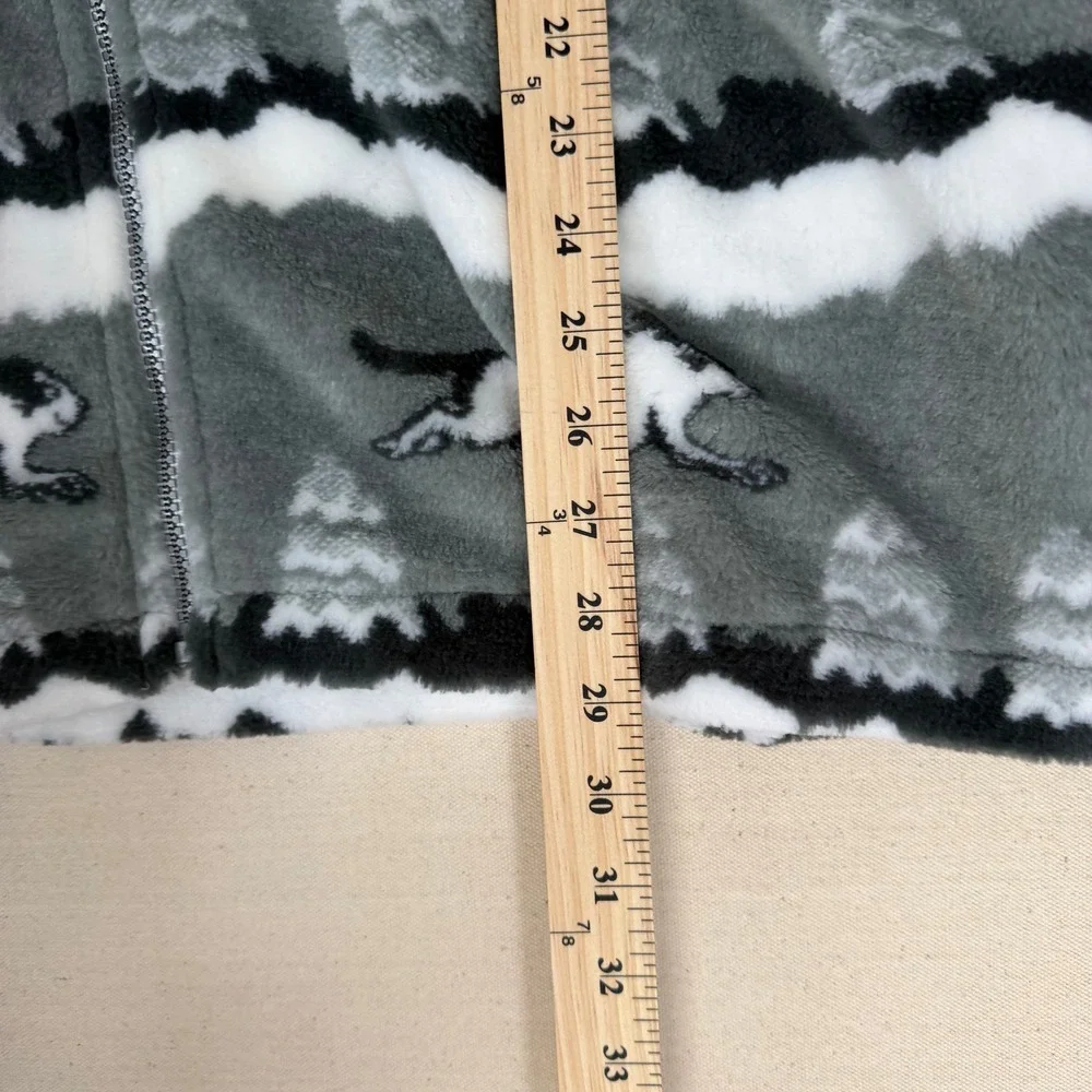Big Dogs Fleece Jacket Mens Medium Gray All Over Print Full Zip Running Dog Tree